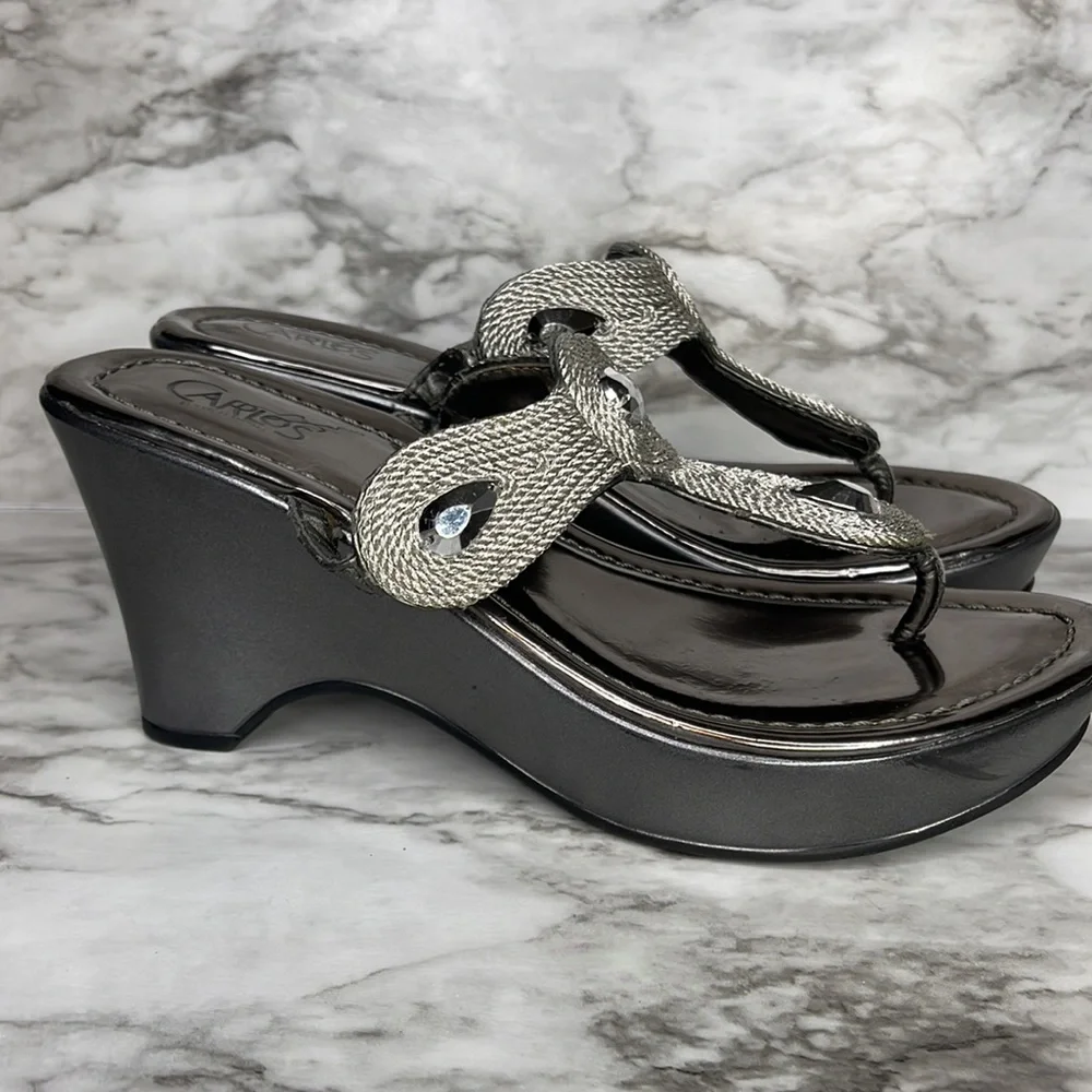 Carlos by Carlos Santana Women Pewter Kona Wedge Sandal Size 6.5